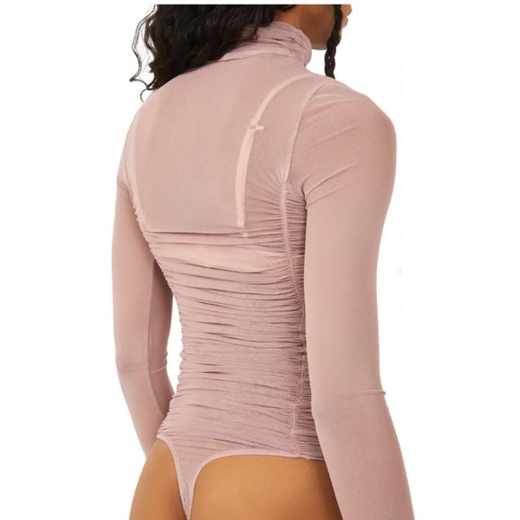 NWT Free People Under It All Ruched Mesh Turtleneck Bodysuit in Blush si… - Picture 4 of 7